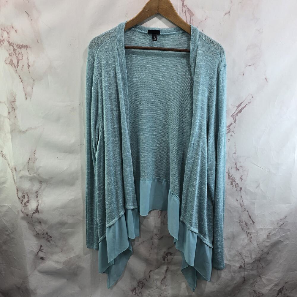 Torrid Cardigan Womens 2X 2 Blue Sweater Ruffle Blouse Open Front Light